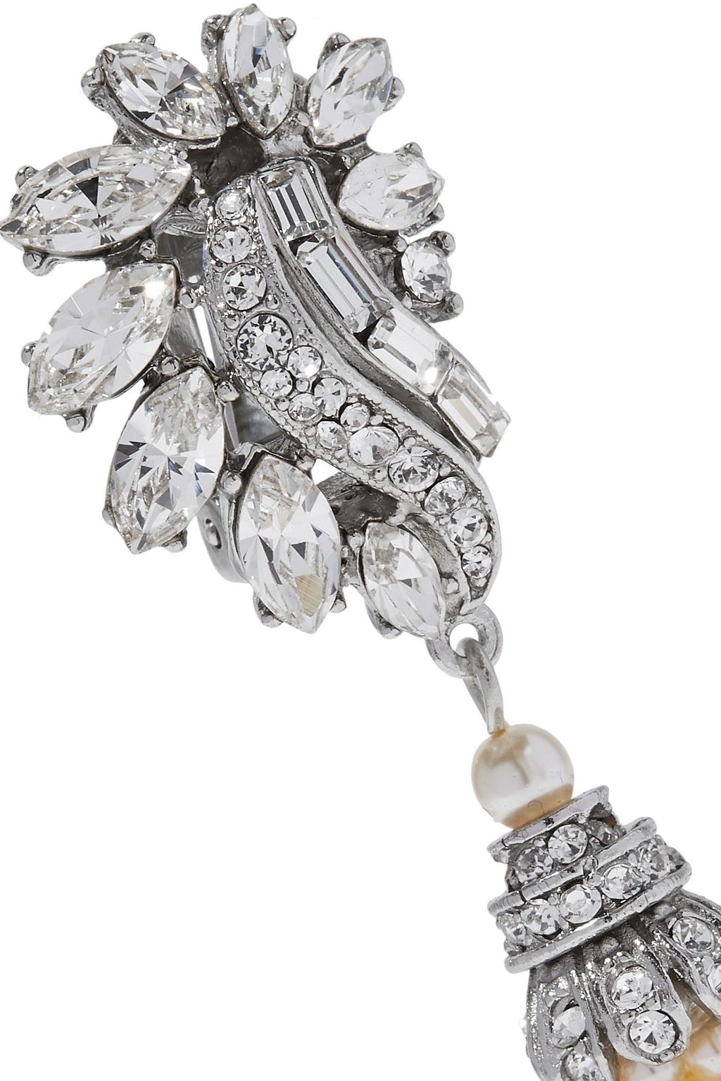 BEN-AMUN Silver-tone, faux pearl and crystal clip earrings