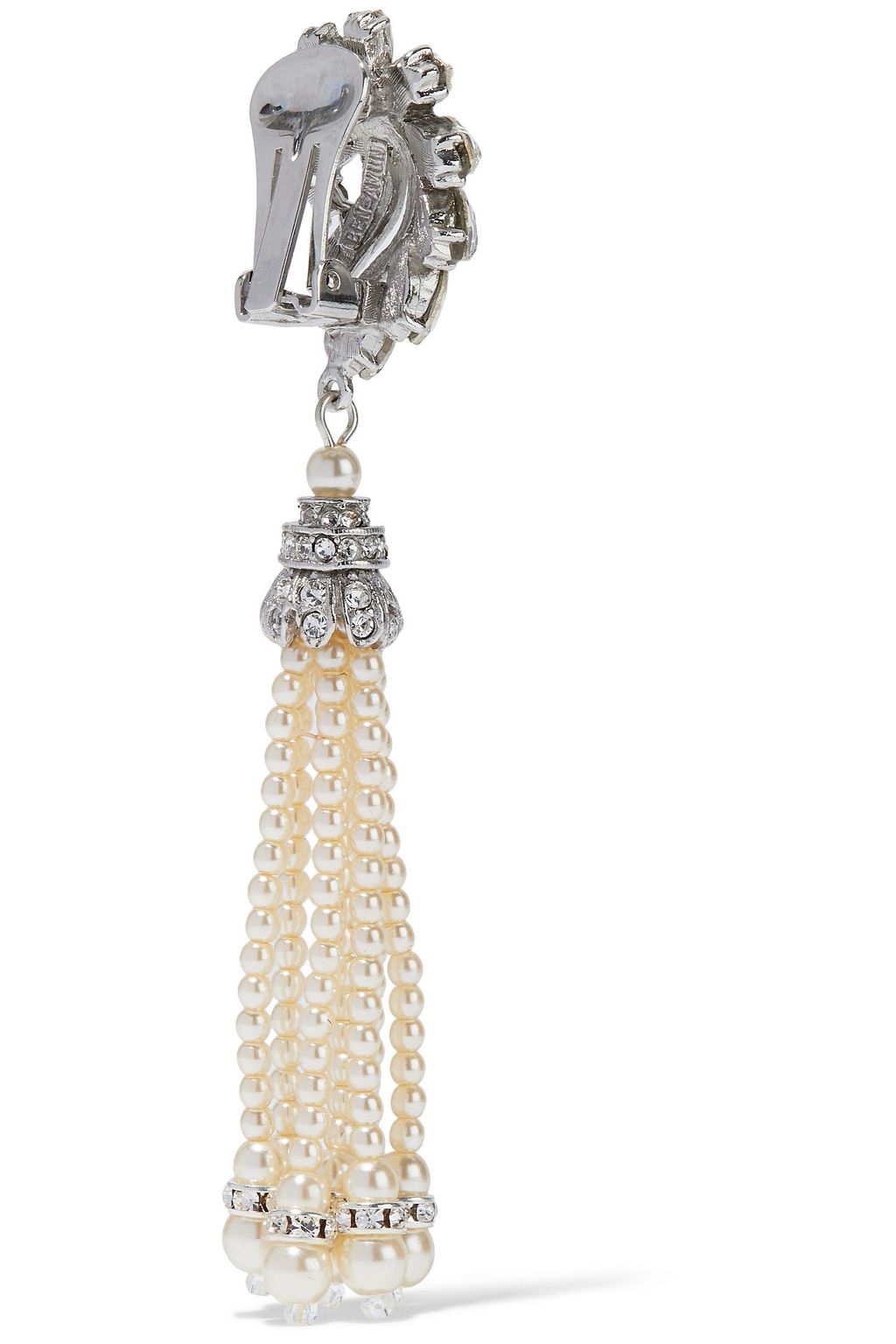 BEN-AMUN Silver-tone, faux pearl and crystal clip earrings