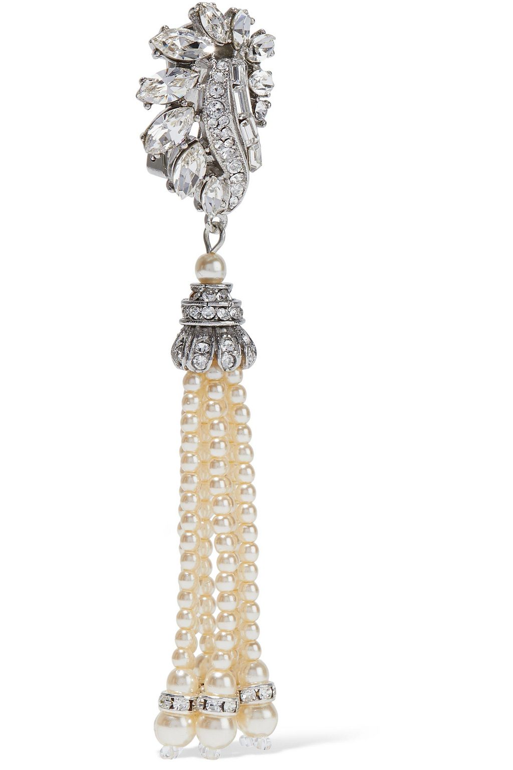 BEN-AMUN Silver-tone, faux pearl and crystal clip earrings