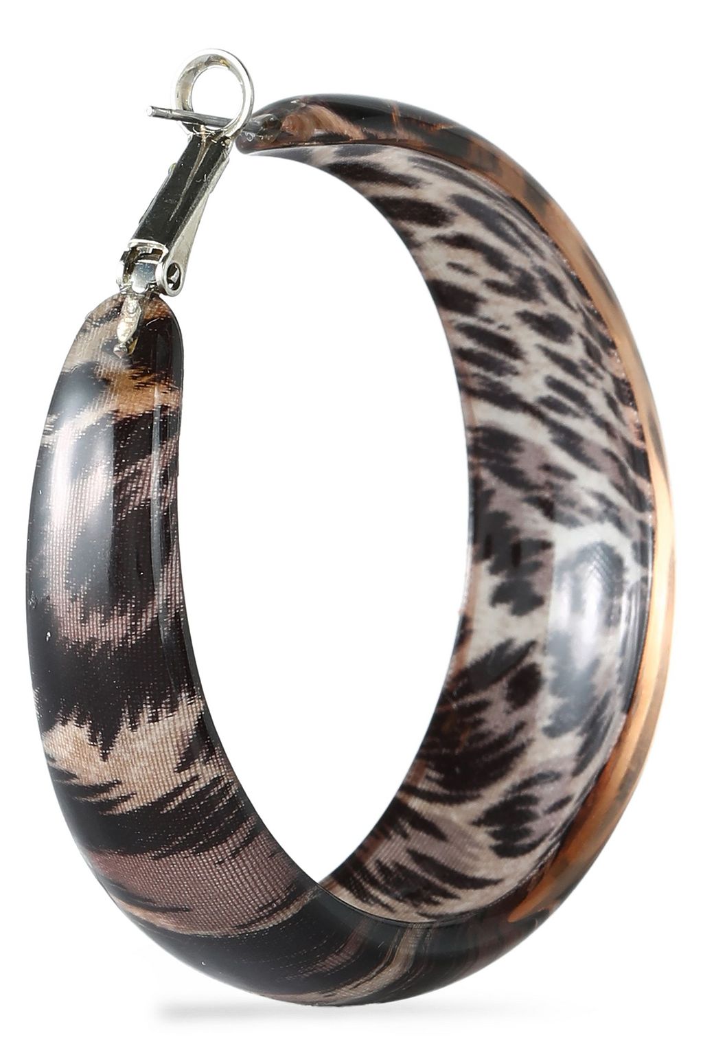 KENNETH JAY LANE Silver-tone and leopard-print acrylic hoop earrings