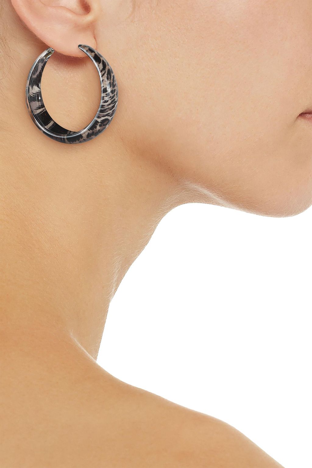 KENNETH JAY LANE Silver-tone and leopard-print acrylic hoop earrings