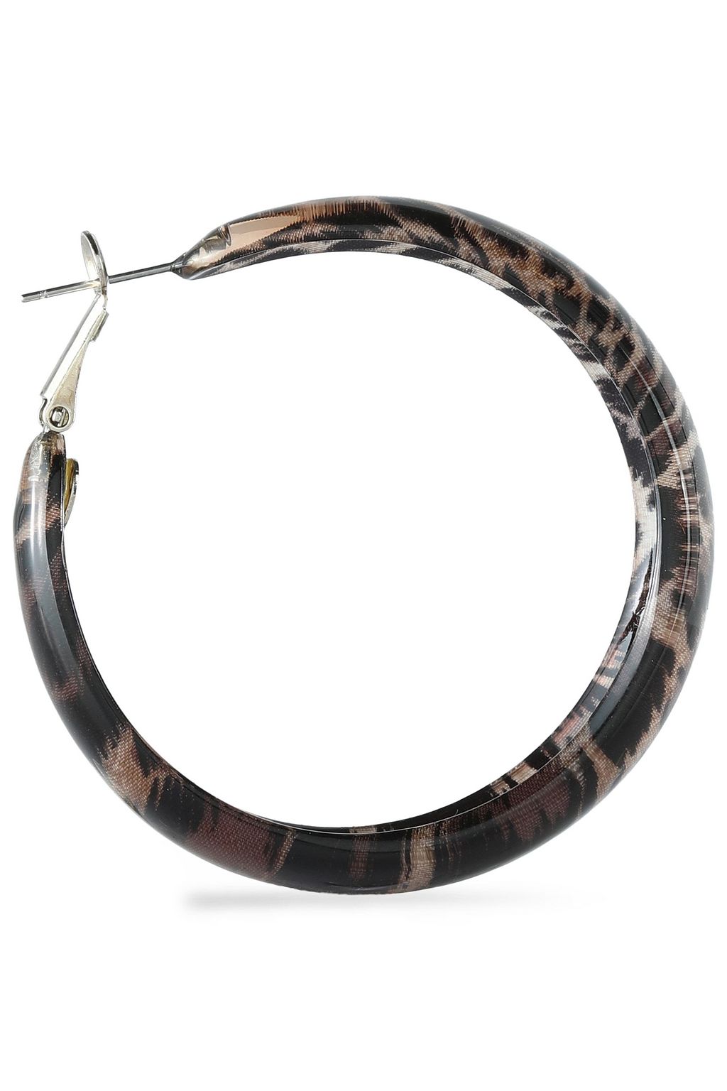 KENNETH JAY LANE Silver-tone and leopard-print acrylic hoop earrings