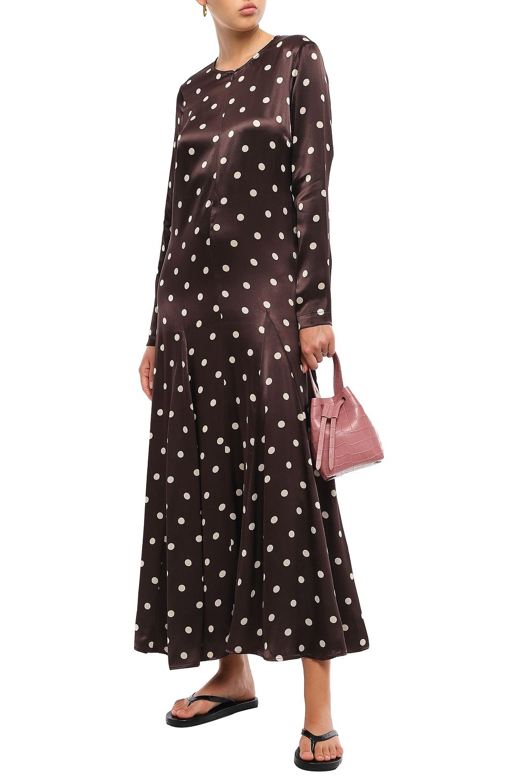 GANNI Cameron fluted printed satin maxi dress