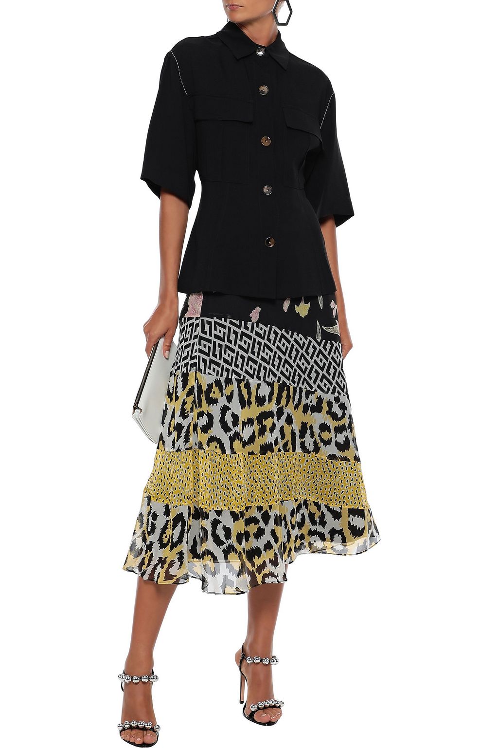 DIANE VON FURSTENBERG Darcie paneled printed silk-chiffon midi skirt
