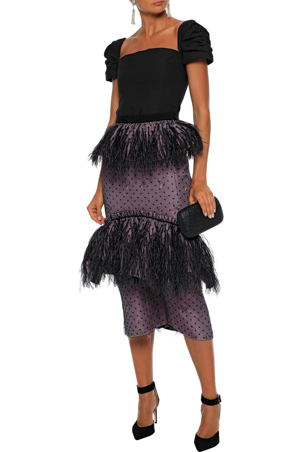 BROCK COLLECTION Embellished layered tulle and brocade midi skirt