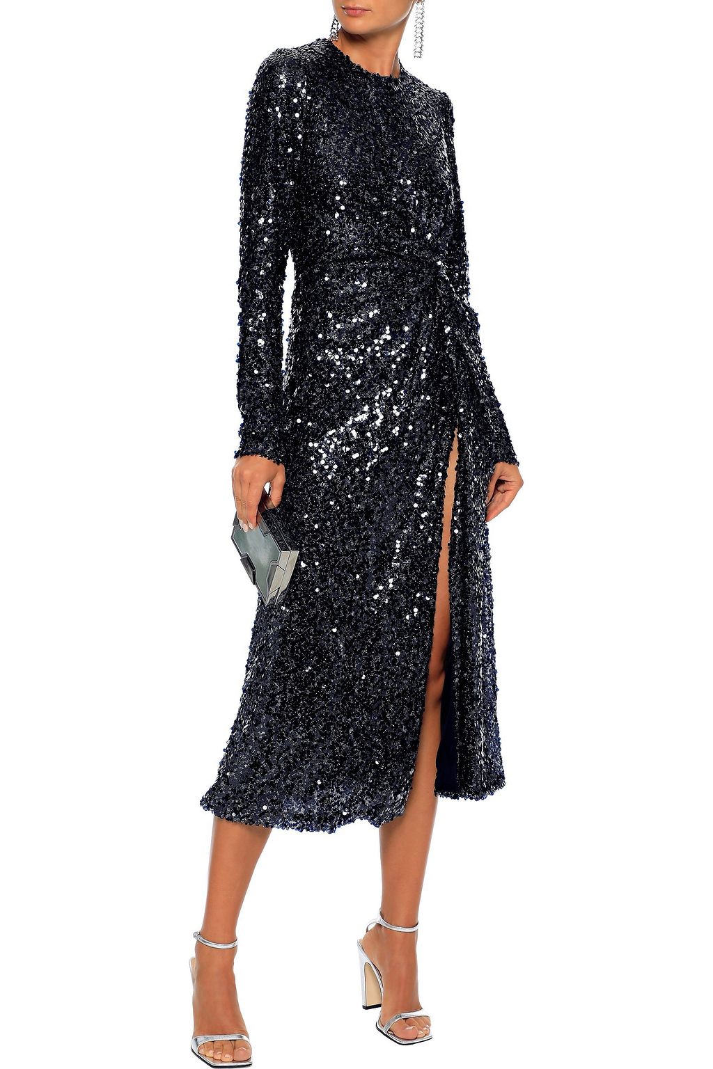 GALVAN  LONDON Paillette twisted sequined lamé midi dress