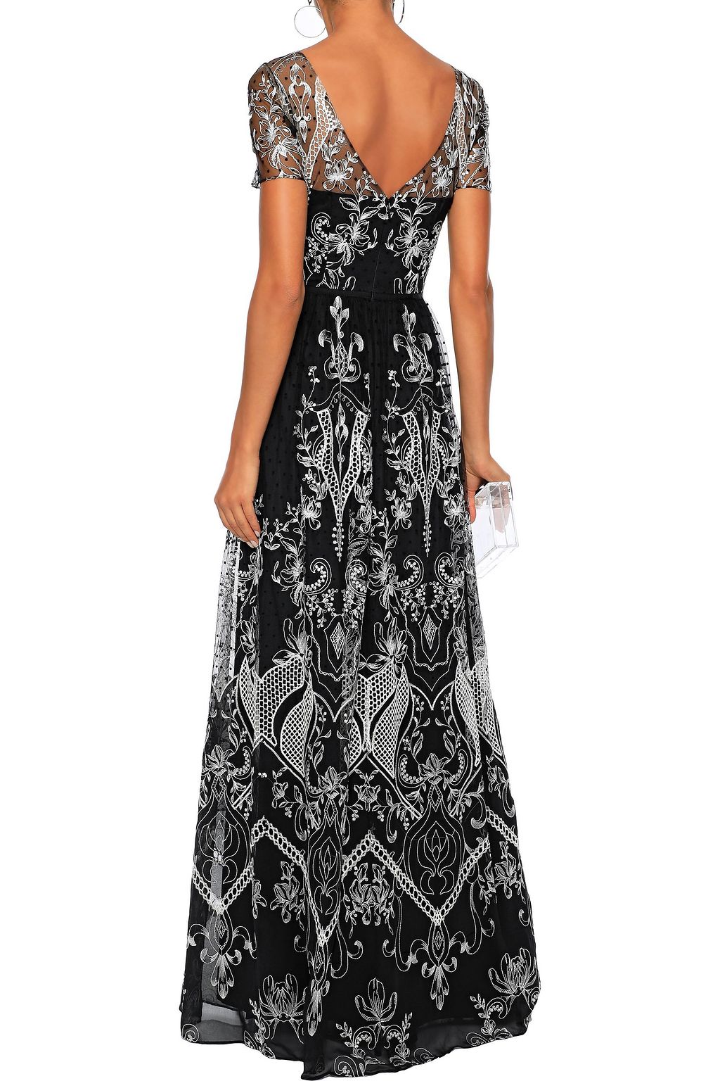 marchesa notte printed chiffon gown