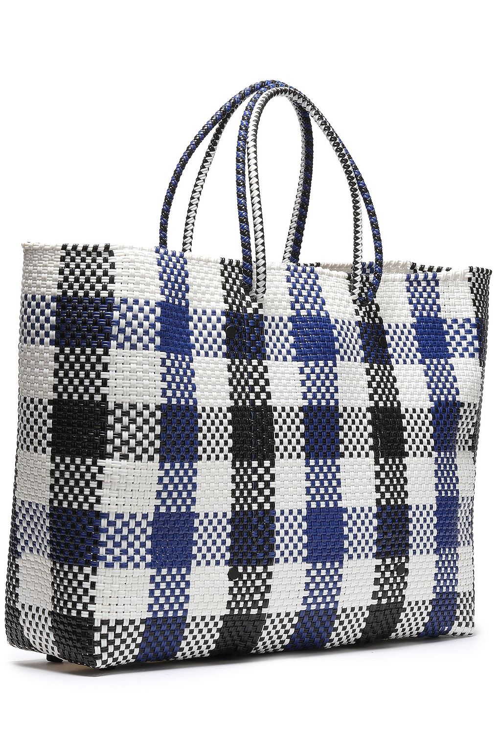 TRUSS Gingham woven raffia-effect tote