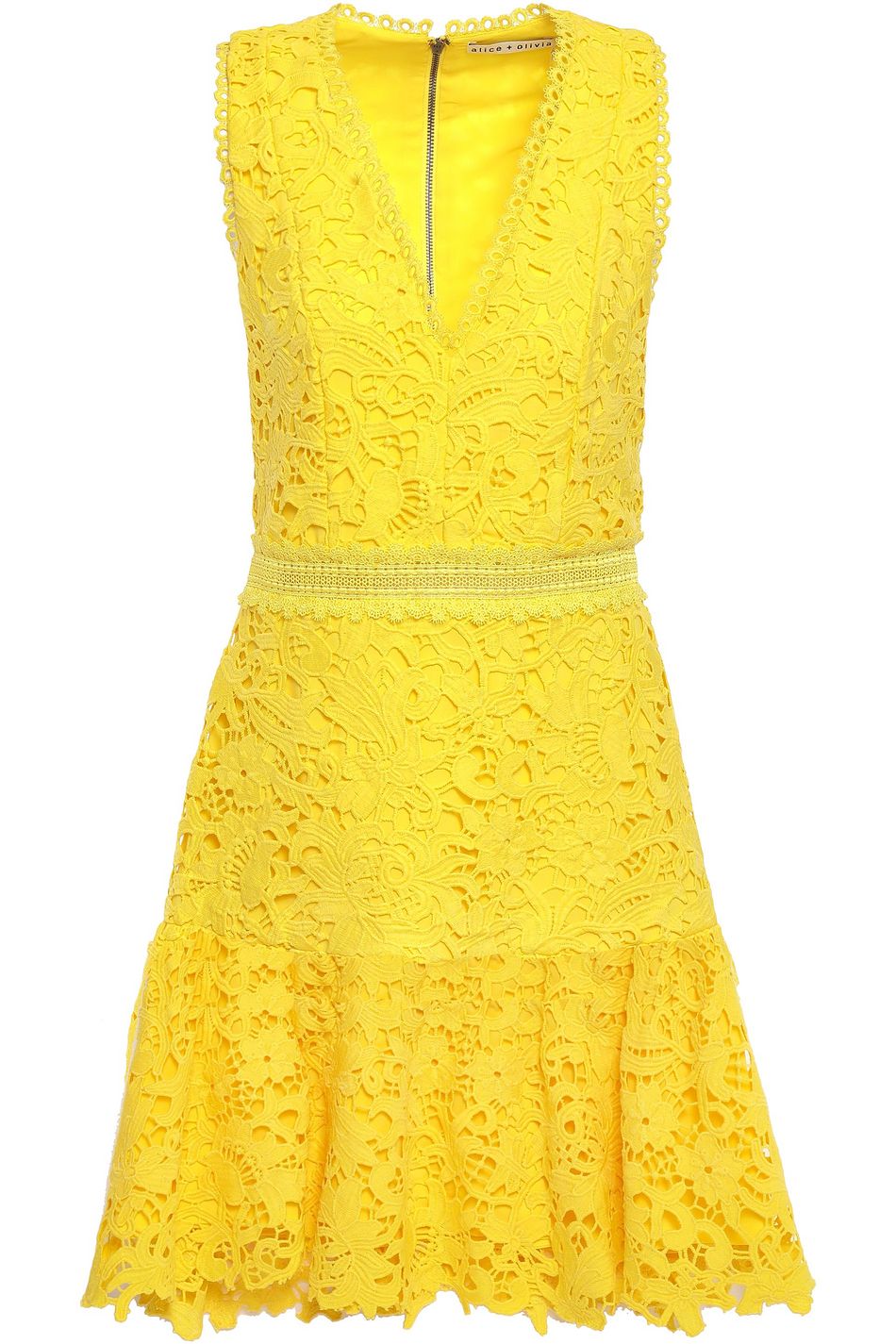 yellow lace mini dress