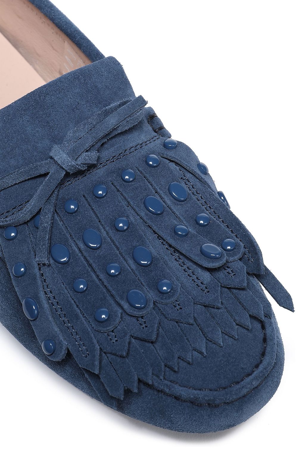 TOD'S Studded fringed suede loafers