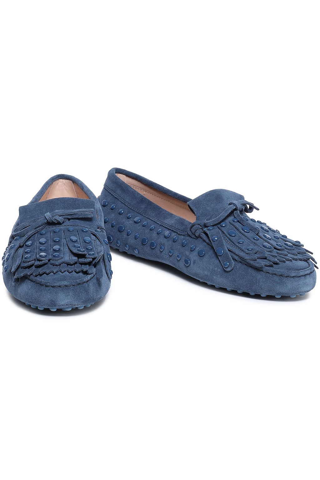 TOD'S Studded fringed suede loafers