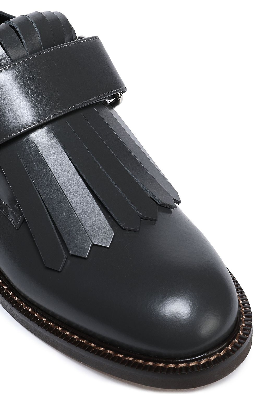 MARNI Fringed glossed-leather brogues