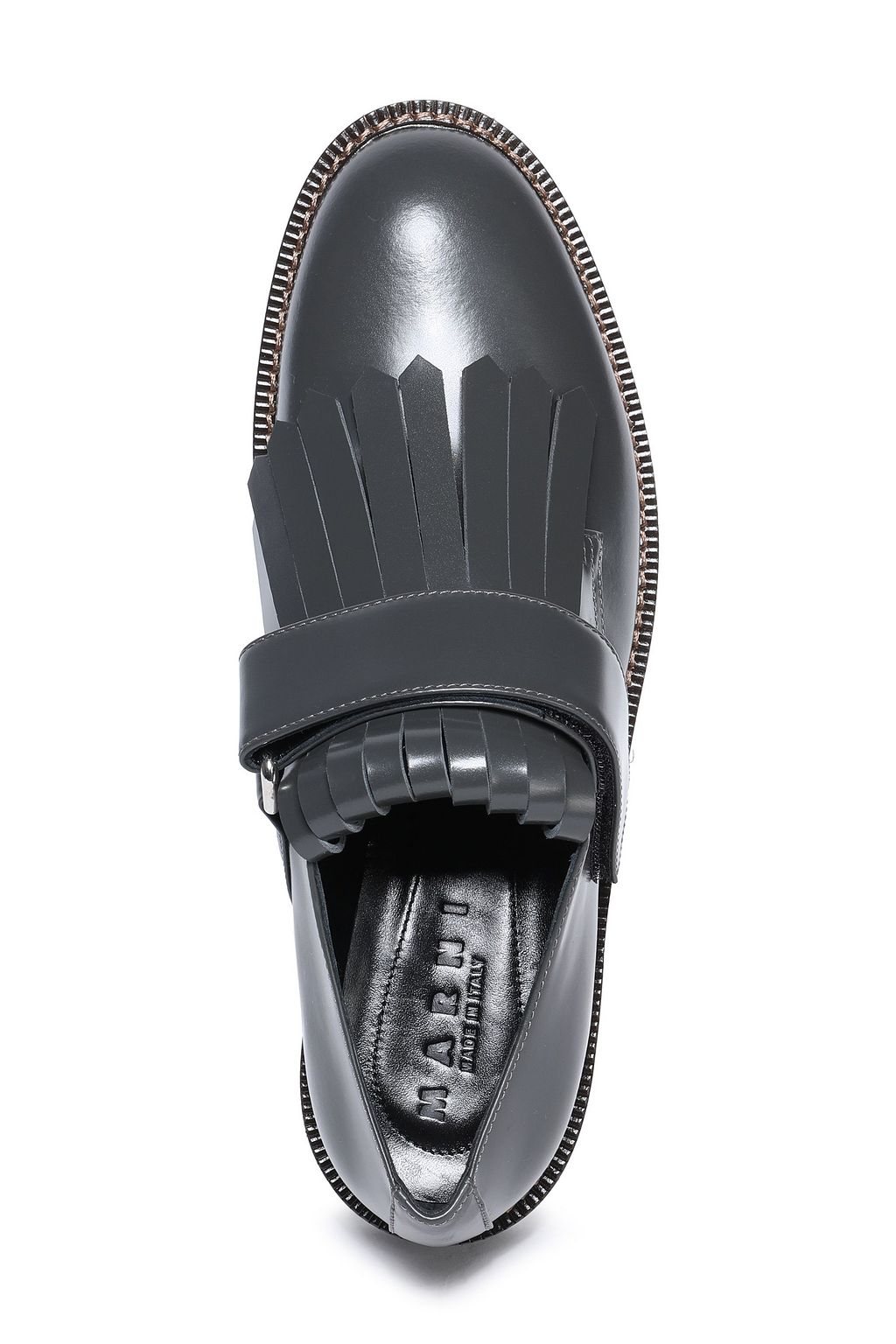 MARNI Fringed glossed-leather brogues