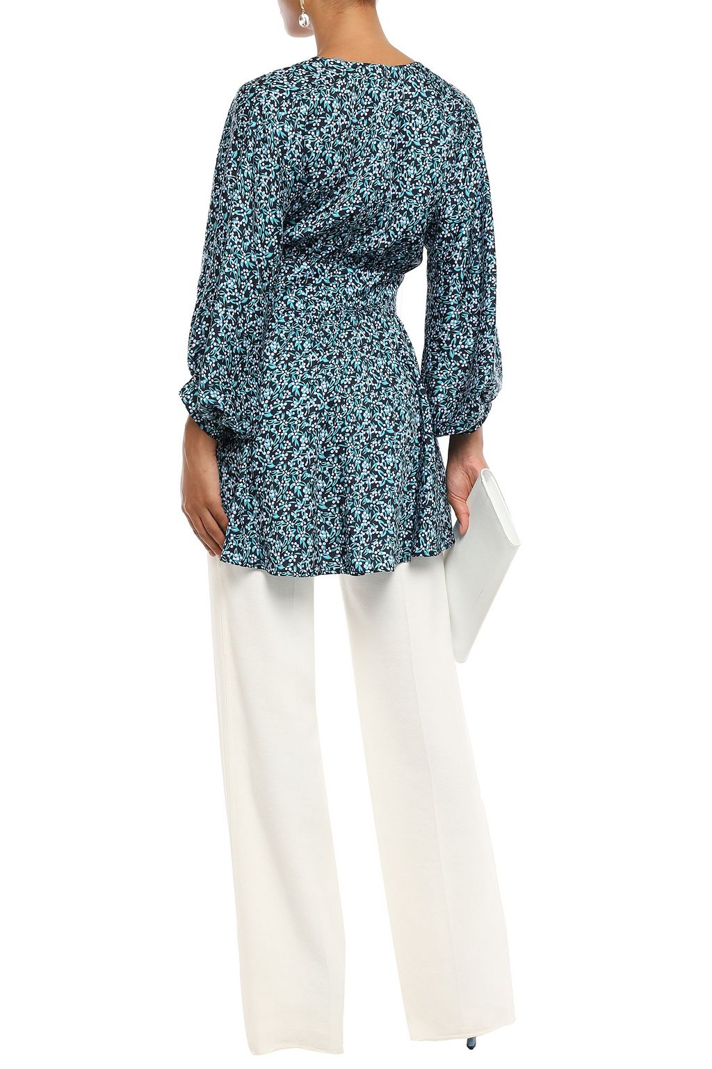 LELA ROSE Gathered floral-print twill blouse