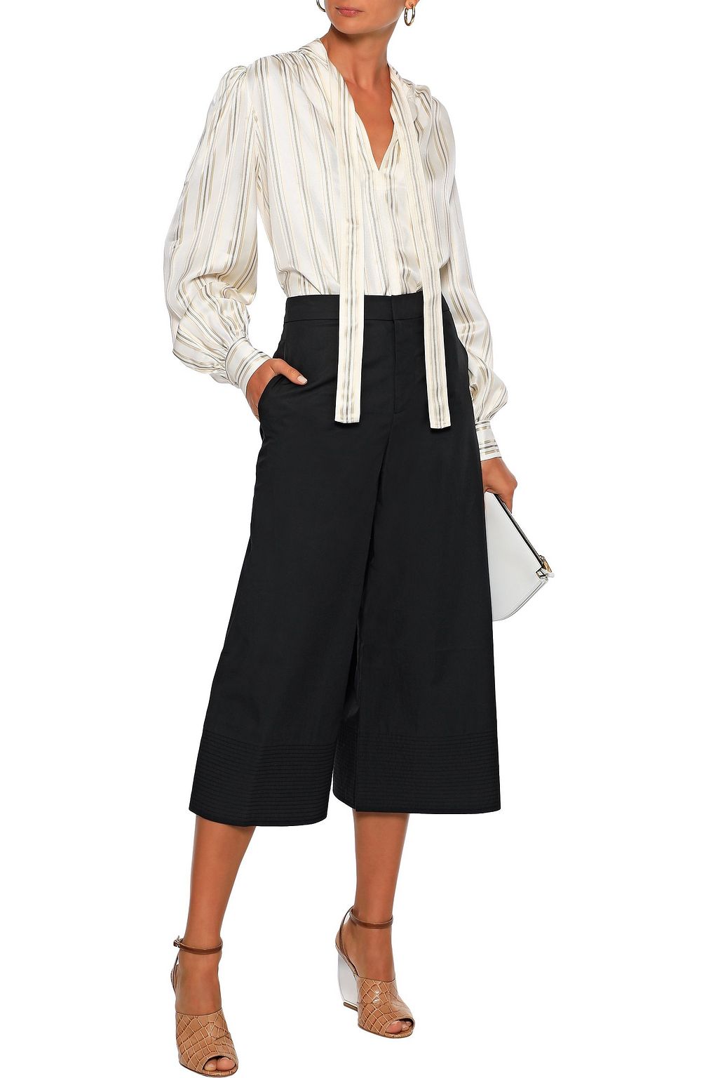 CO Tie-neck striped satin-twill blouse