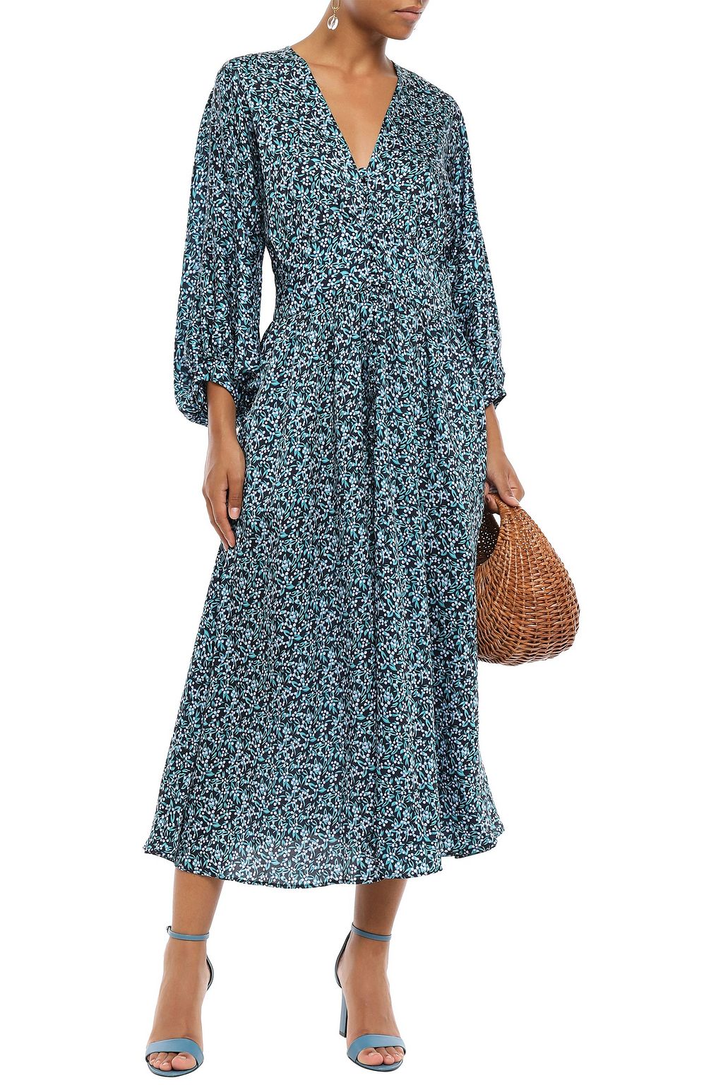 LELA ROSE Gathered floral-print twill midi dress