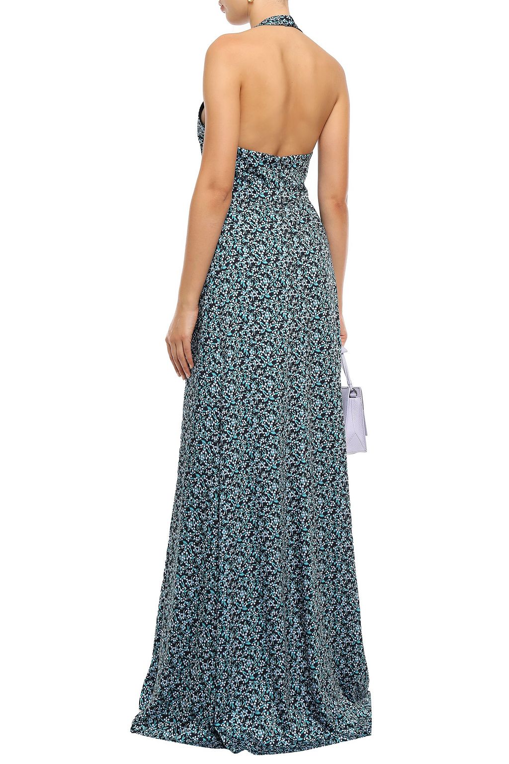 LELA ROSE Pleated printed twill halterneck gown