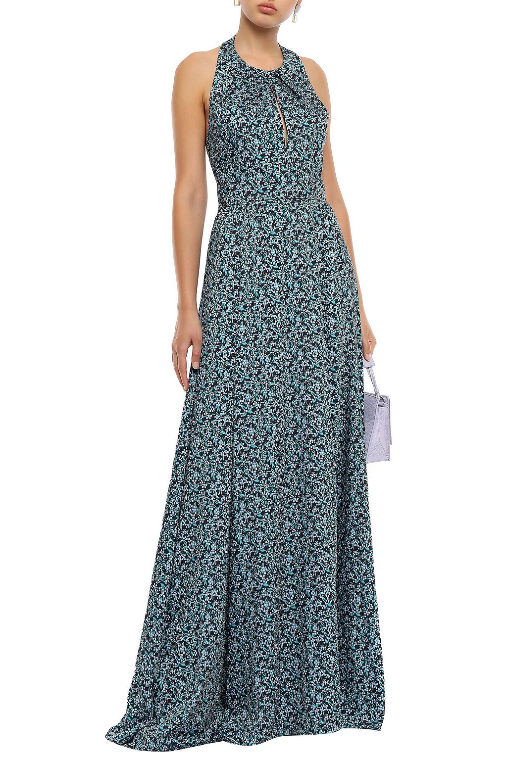LELA ROSE Pleated printed twill halterneck gown
