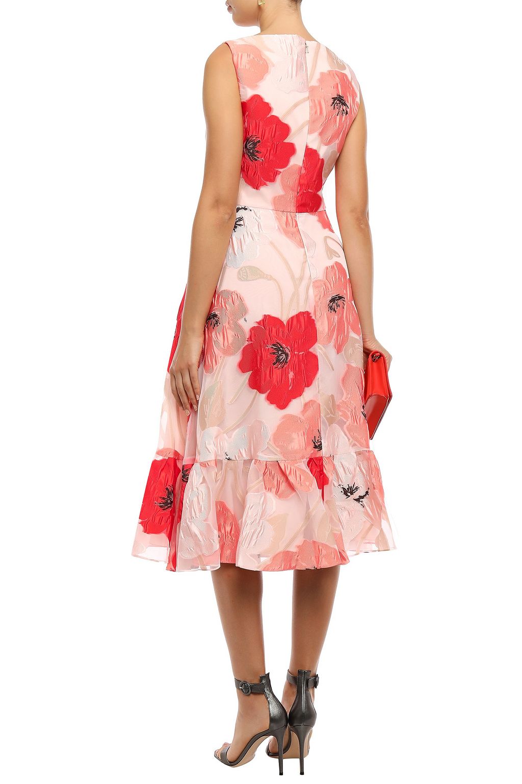 LELA ROSE Ruffle-trimmed fil coupé organza midi dress