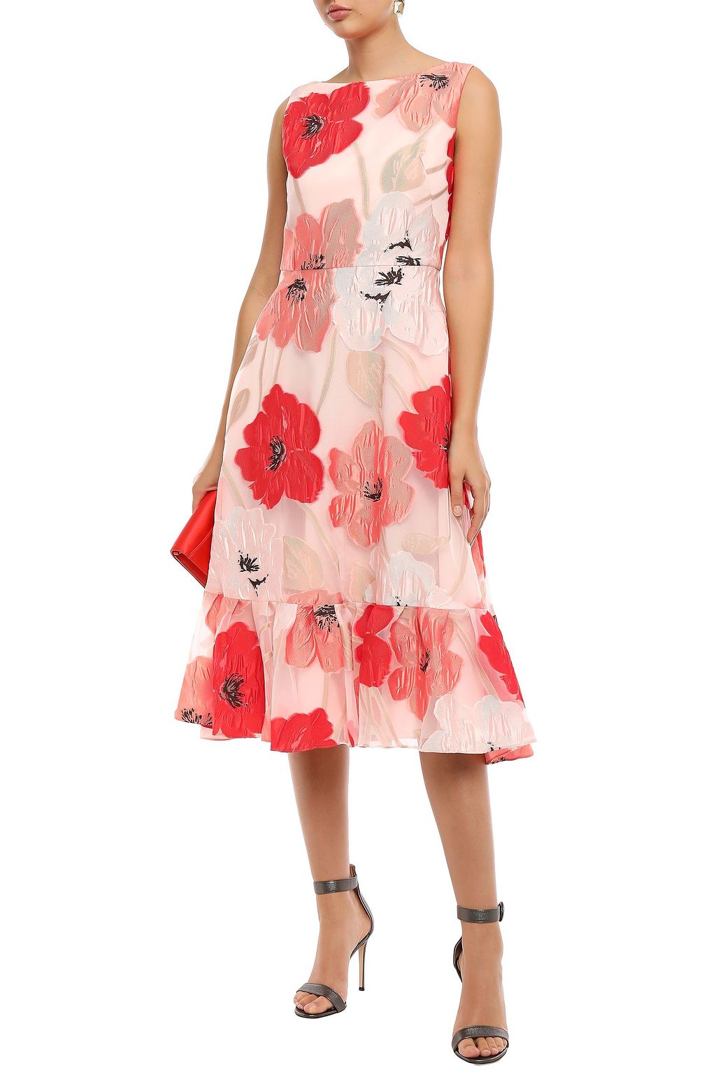 LELA ROSE Ruffle-trimmed fil coupé organza midi dress