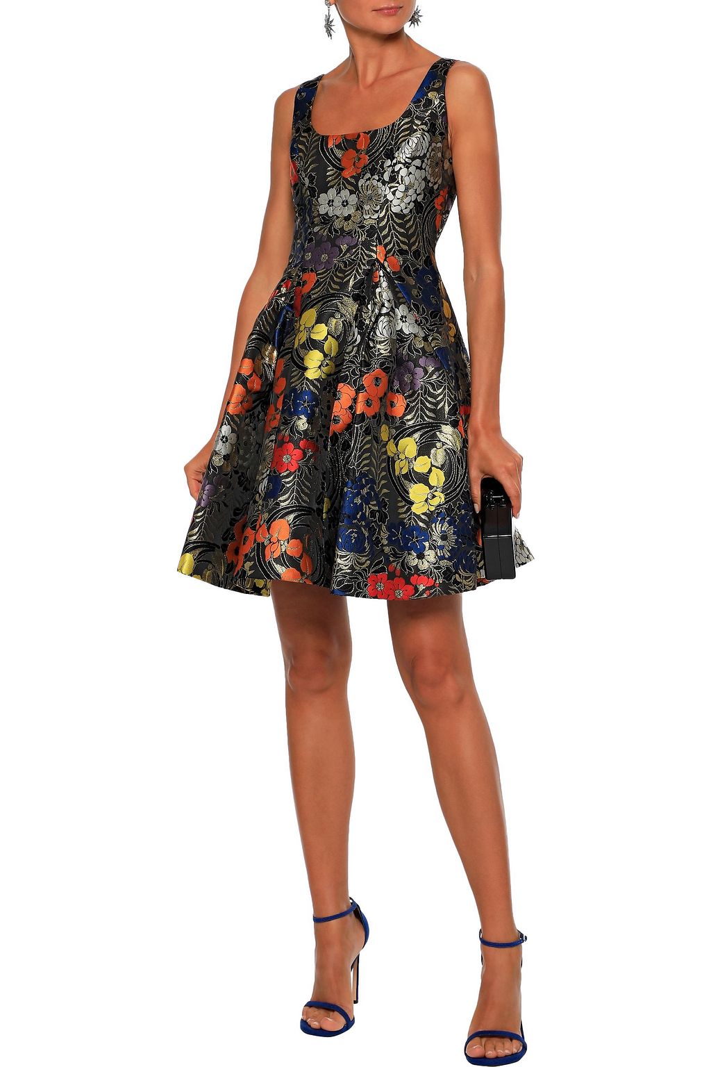 ZAC ZAC POSEN Dita flared metallic brocade mini dress