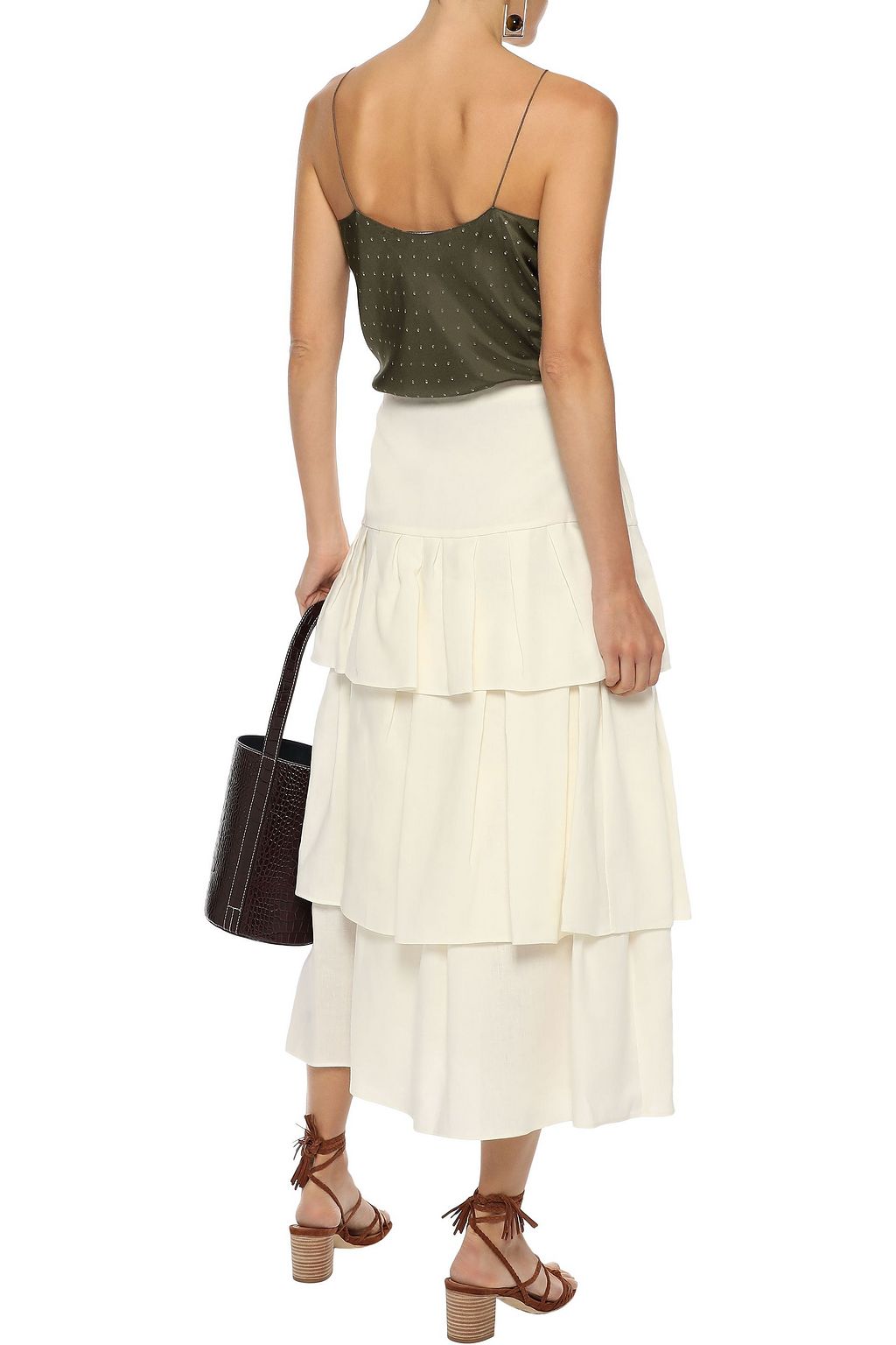 THEORY Tiered linen midi skirt