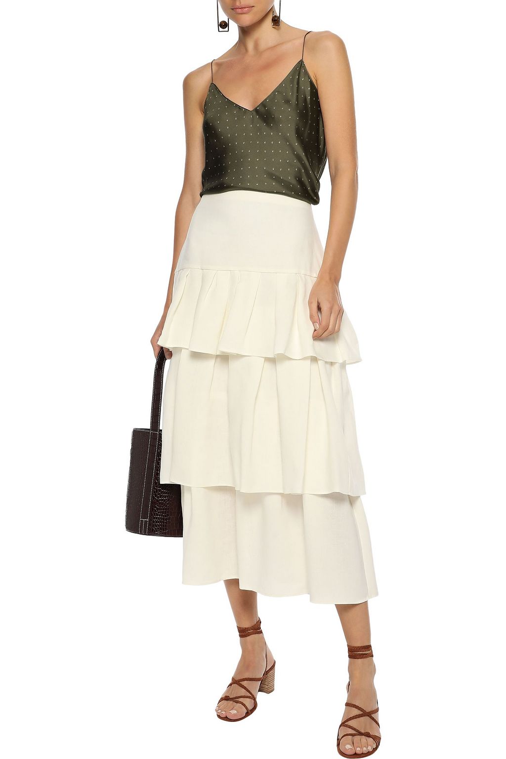 THEORY Tiered linen midi skirt