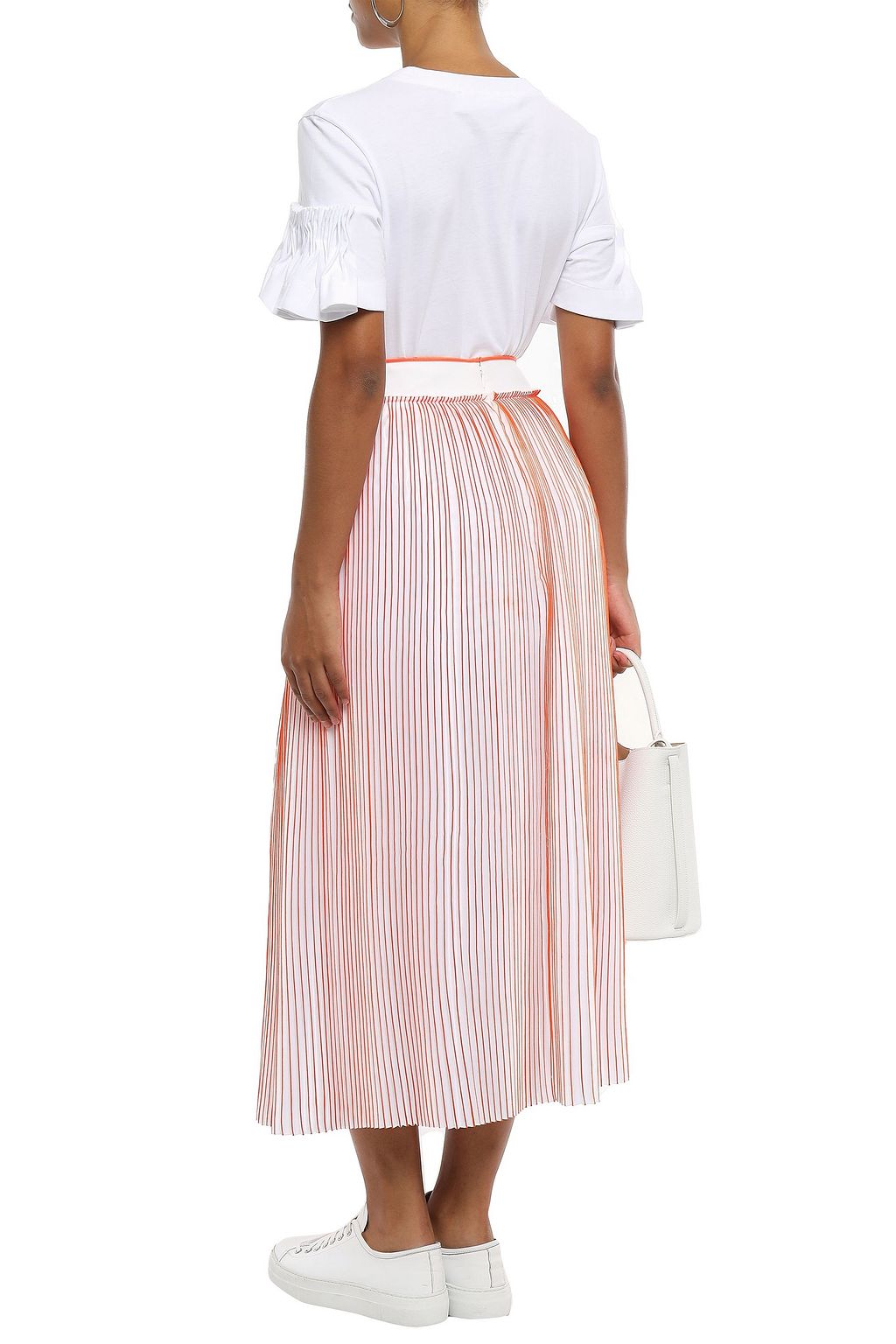 VICTORIA, VICTORIA BECKHAM Pleated striped crepe de chine midi skirt