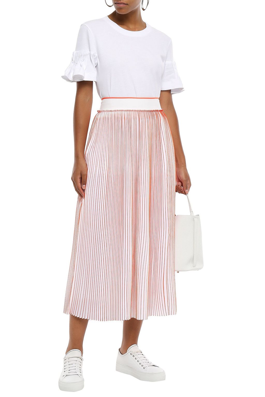 VICTORIA, VICTORIA BECKHAM Pleated striped crepe de chine midi skirt