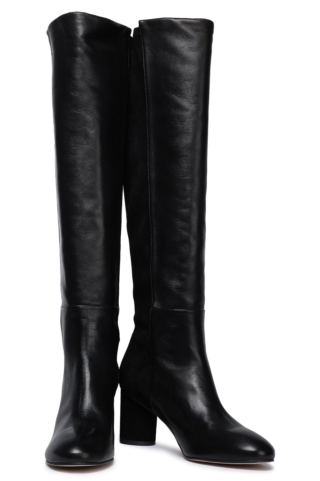 STUART WEITZMAN Suede-paneled stretch-leather knee boots