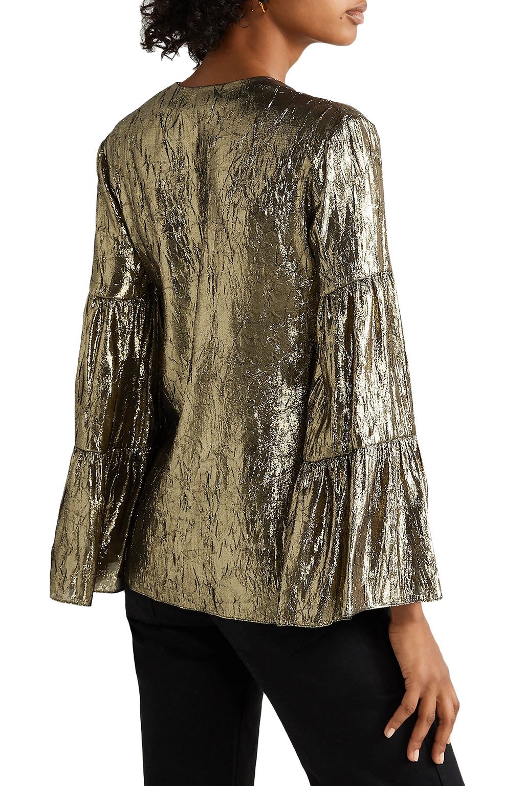 MICHAEL KORS COLLECTION Gathered crinkled silk-blend lamé top