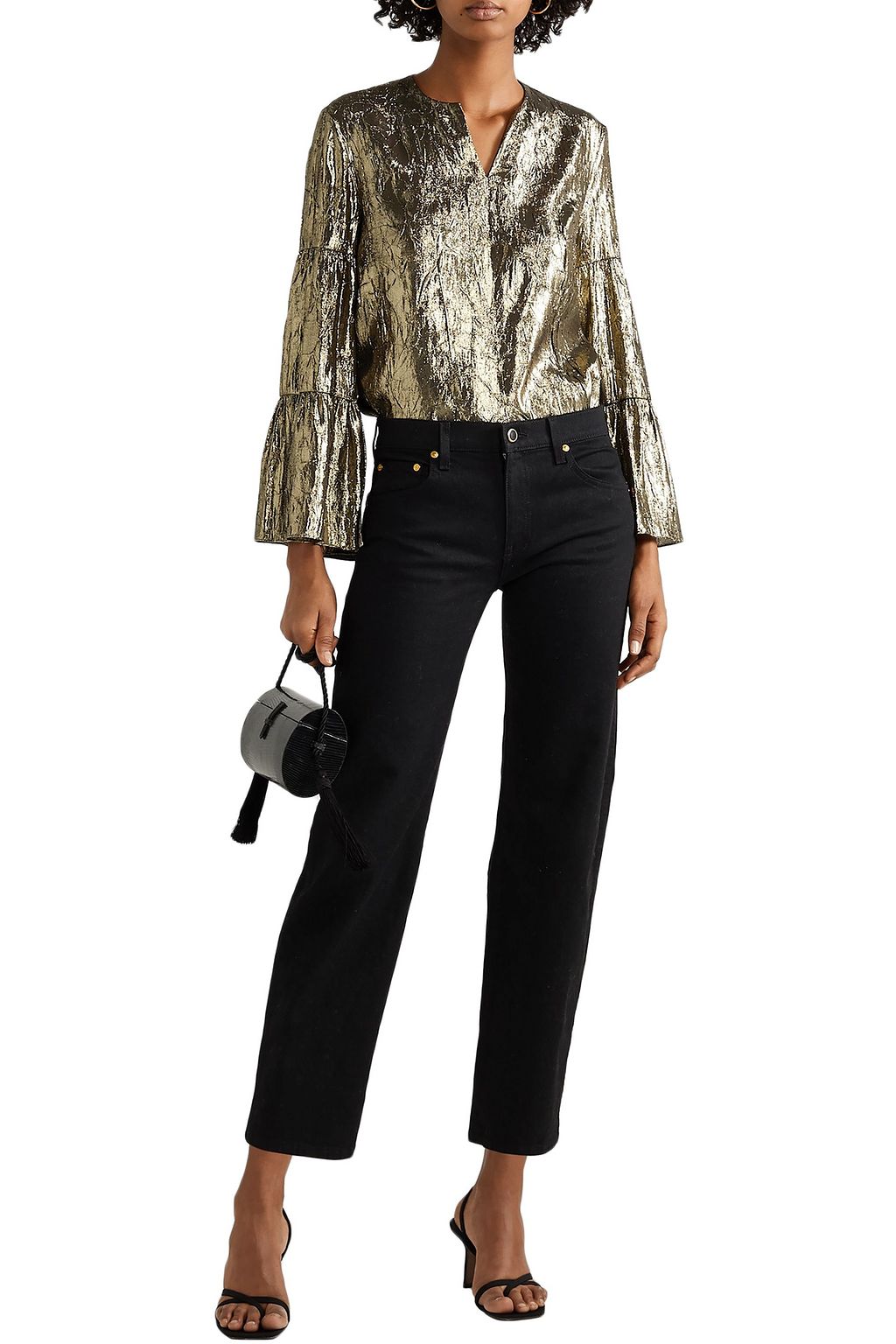 MICHAEL KORS COLLECTION Gathered crinkled silk-blend lamé top