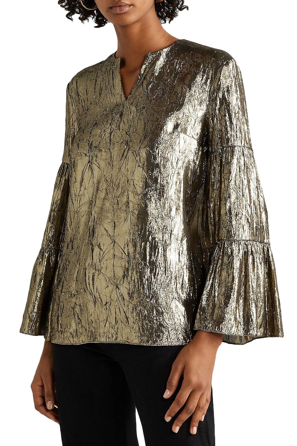 MICHAEL KORS COLLECTION Gathered crinkled silk-blend lamé top