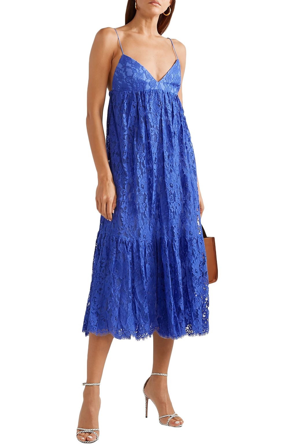 MICHAEL KORS COLLECTION Gathered cotton-blend Leavers lace midi slip dress