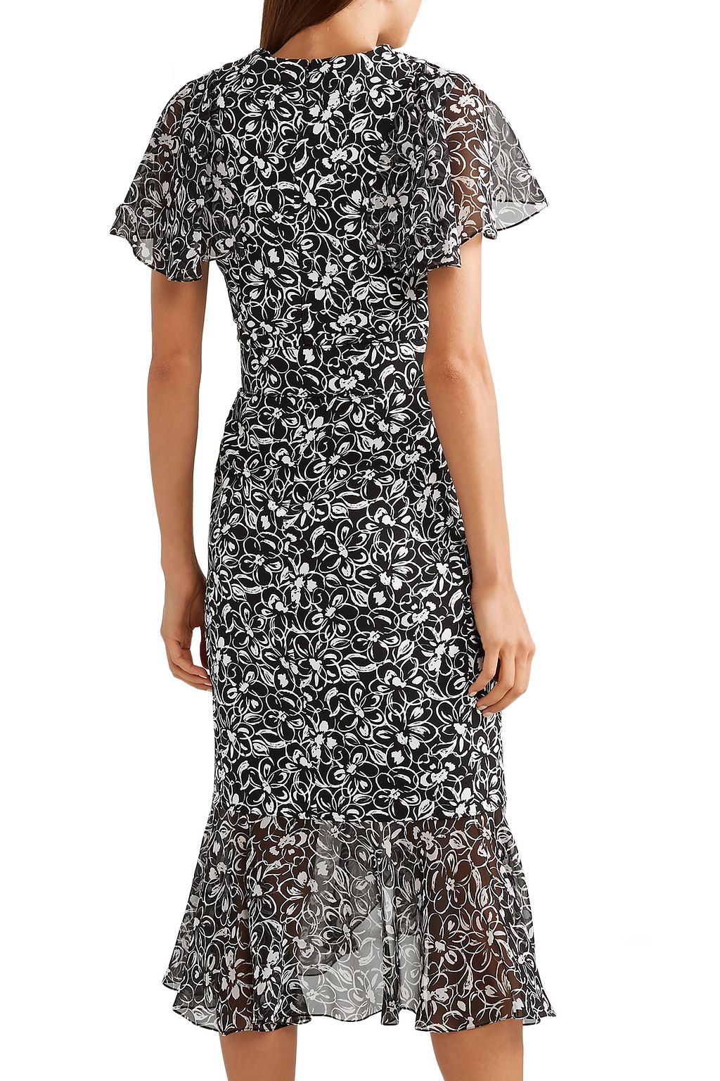 MICHAEL KORS COLLECTION Wrap-effect fluted floral-print crepe dress