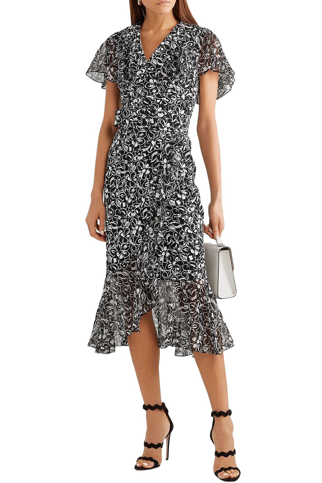 MICHAEL KORS COLLECTION Wrap-effect fluted floral-print crepe dress