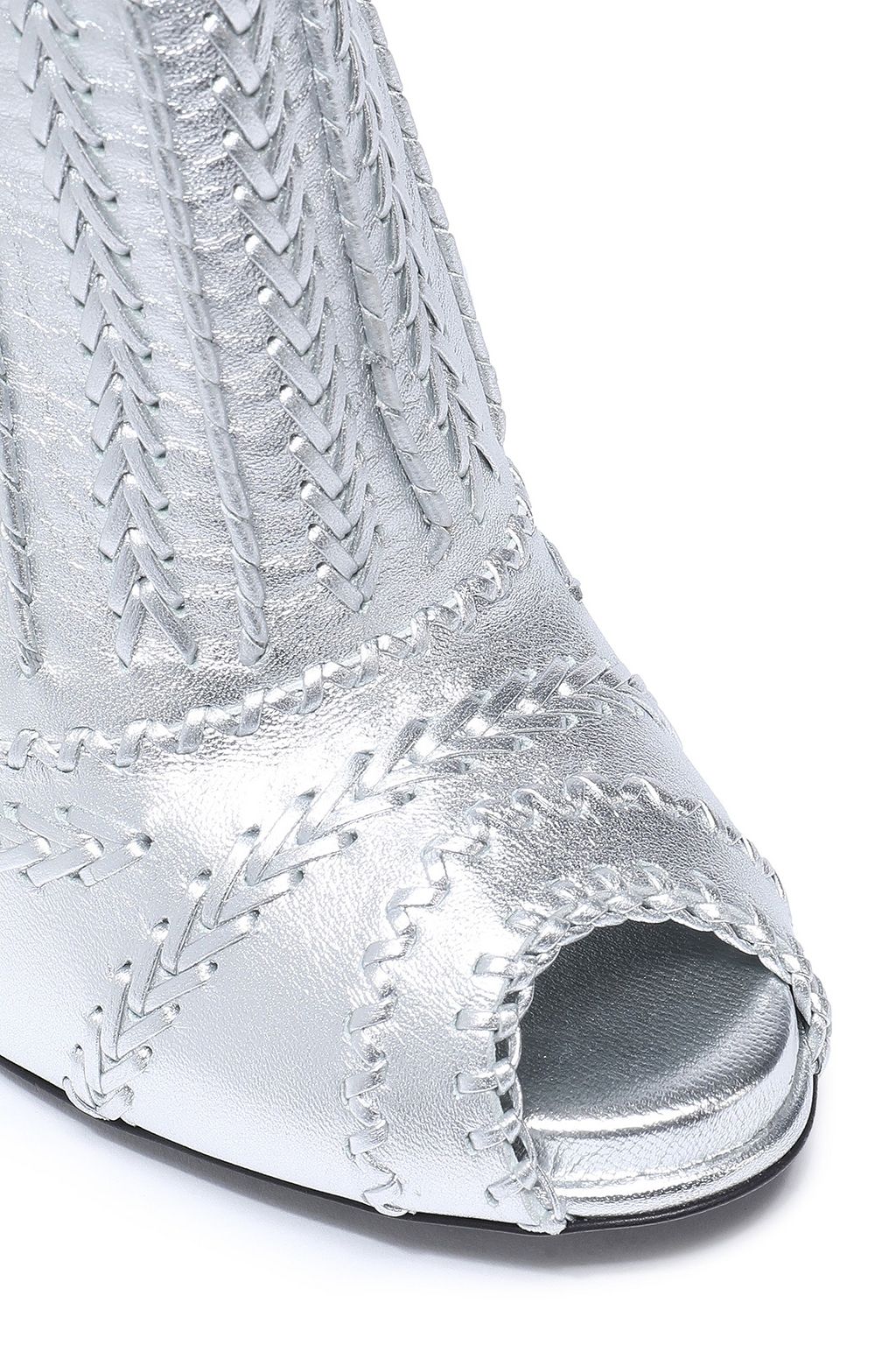 ROGER VIVIER Whipstitched metallic leather ankle boots