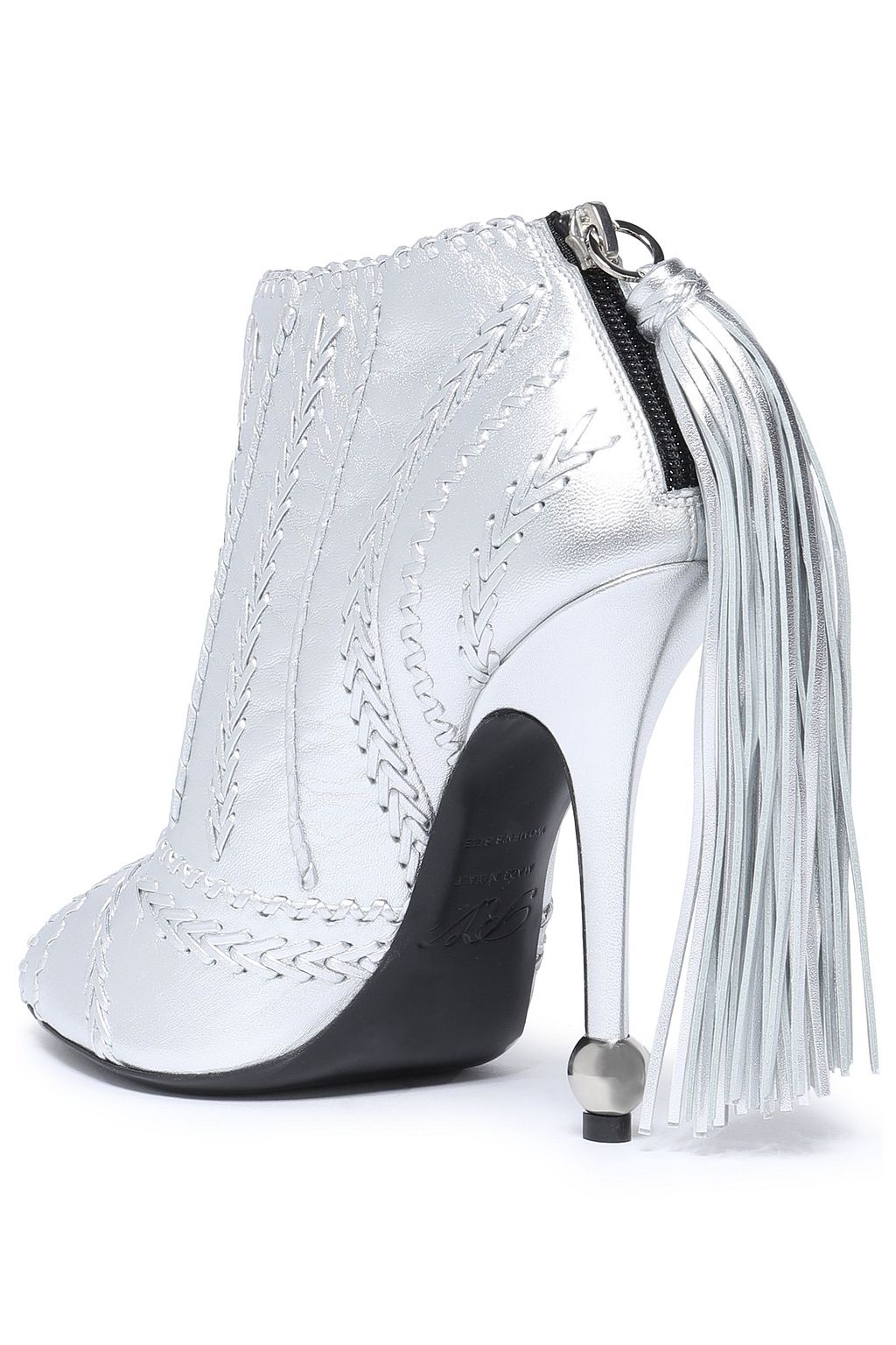 ROGER VIVIER Whipstitched metallic leather ankle boots
