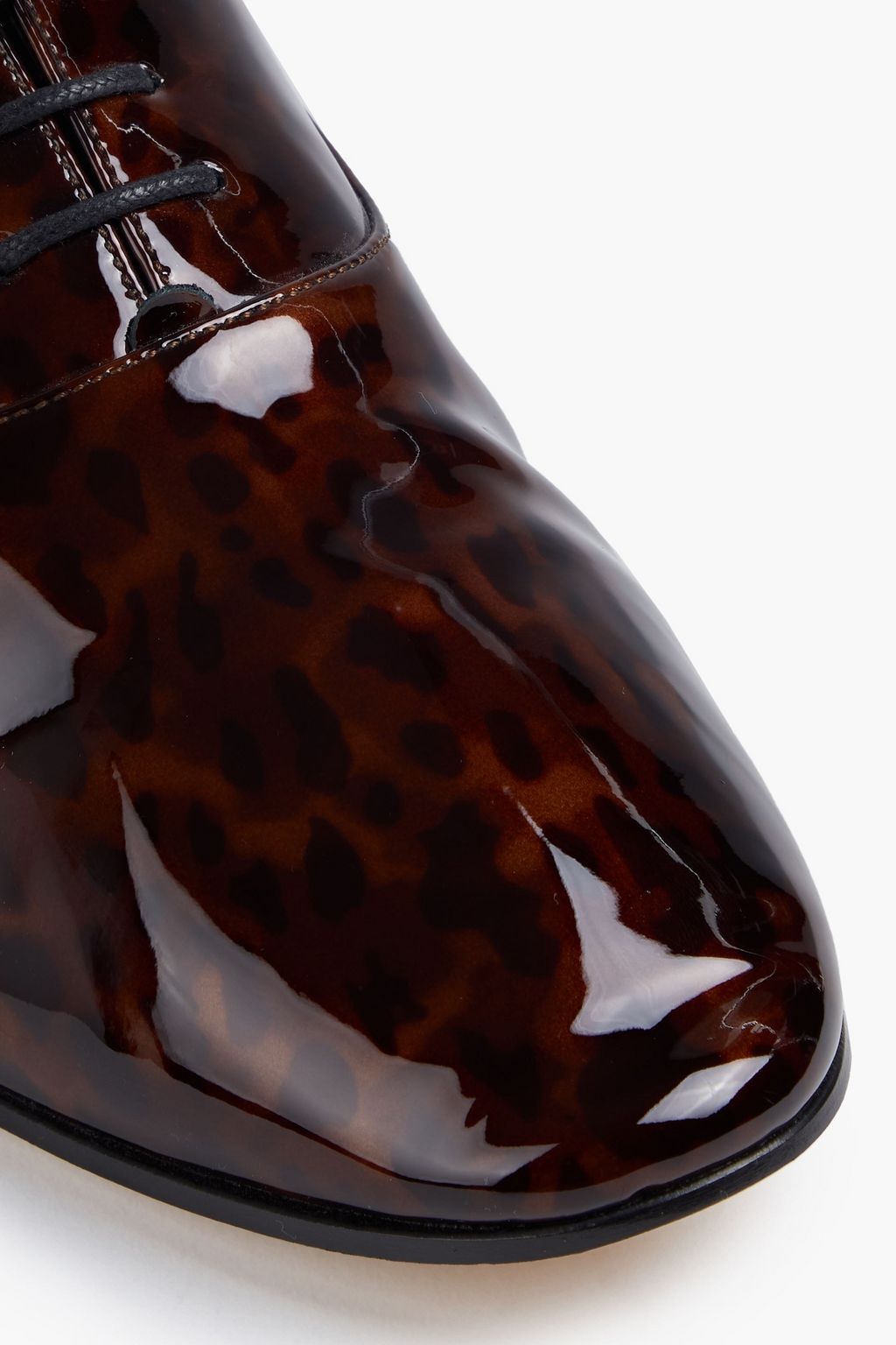 SAINT LAURENT Hopper 30 tortoiseshell-print patent-leather derby shoes