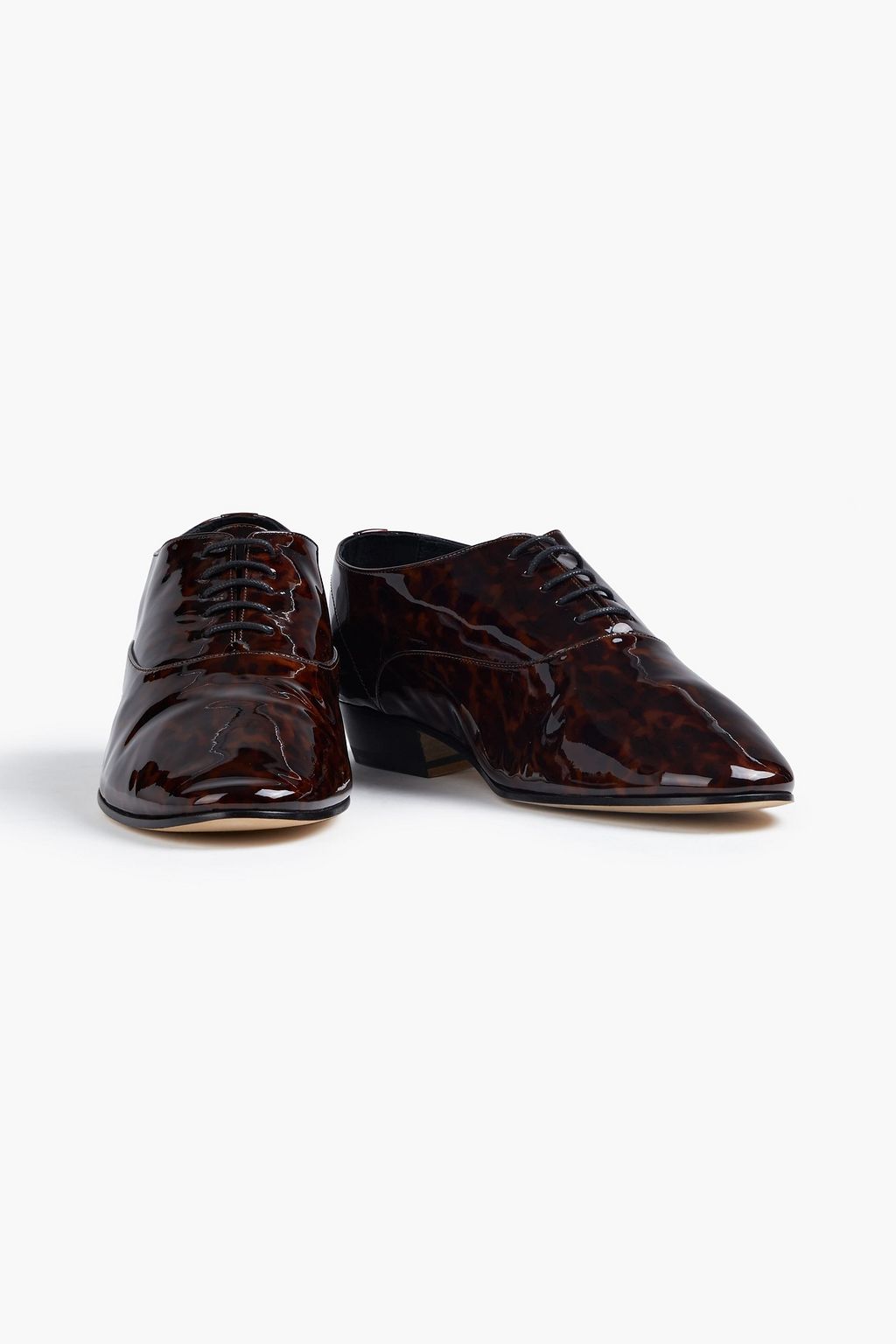 SAINT LAURENT Hopper 30 tortoiseshell-print patent-leather derby shoes