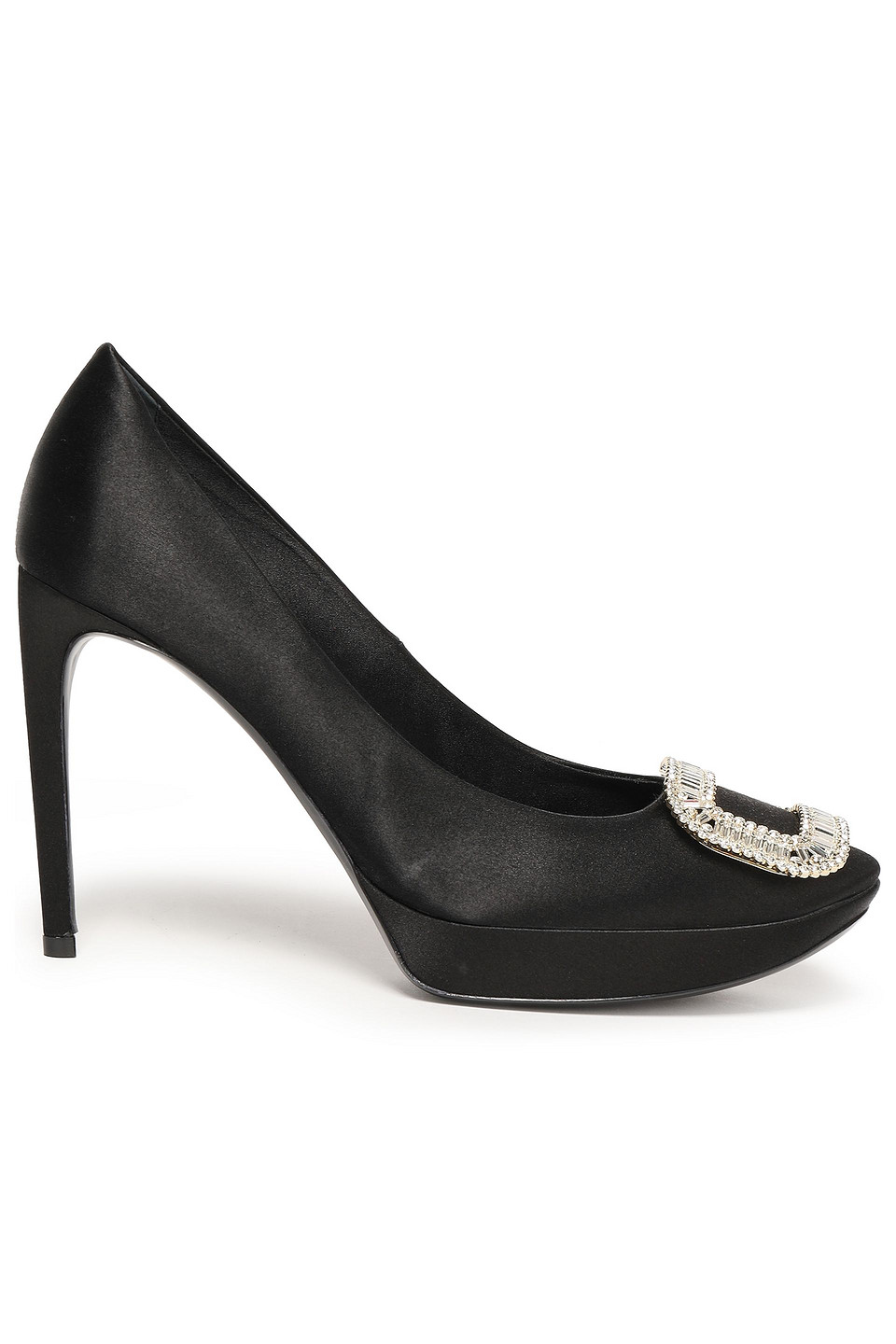 Crystal-embellished satin platform pumps
