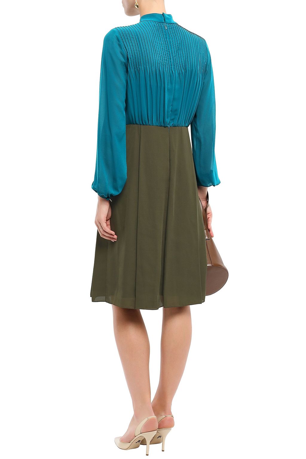 MIKAEL AGHAL Two-tone pintucked georgette and crepe dress