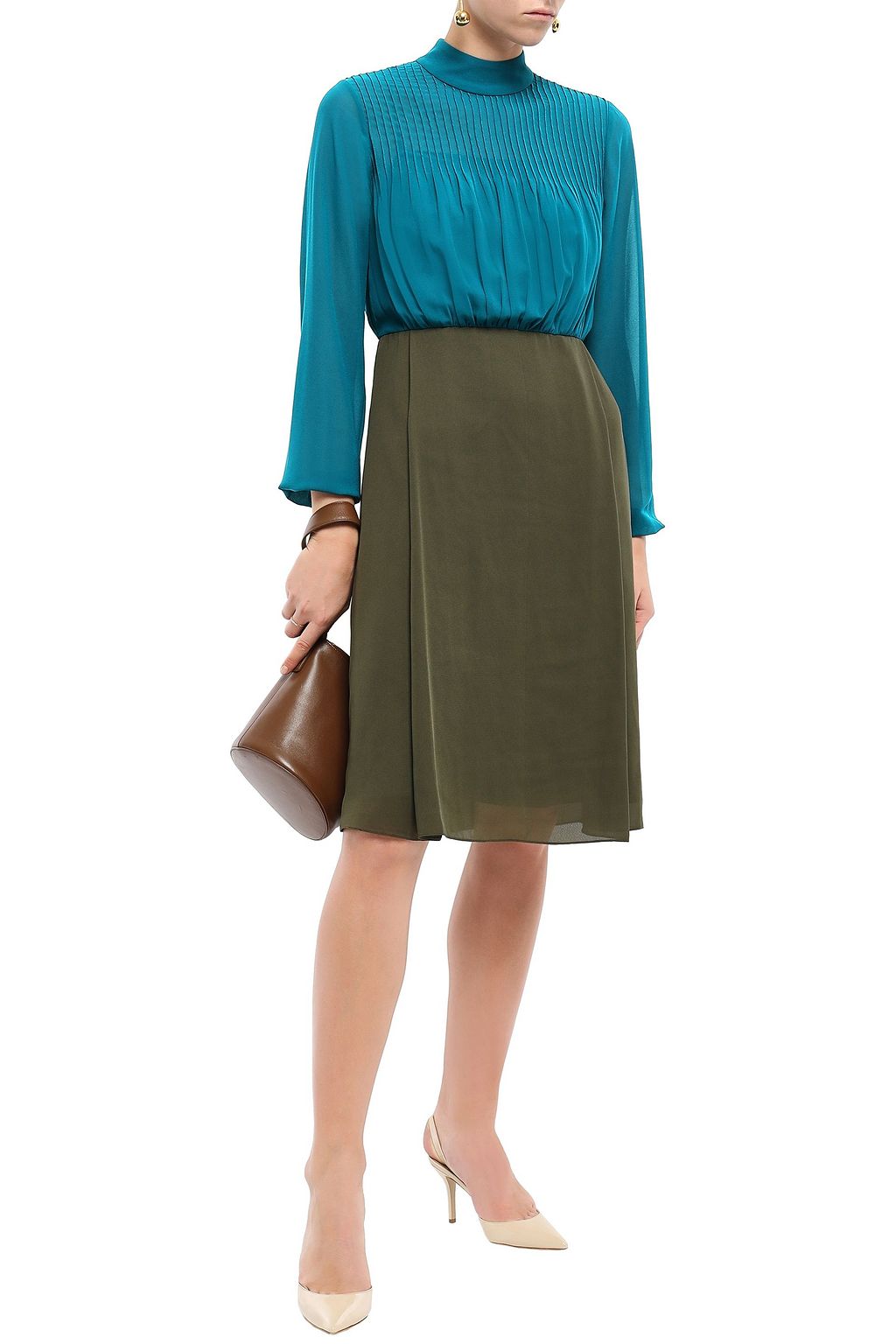MIKAEL AGHAL Two-tone pintucked georgette and crepe dress