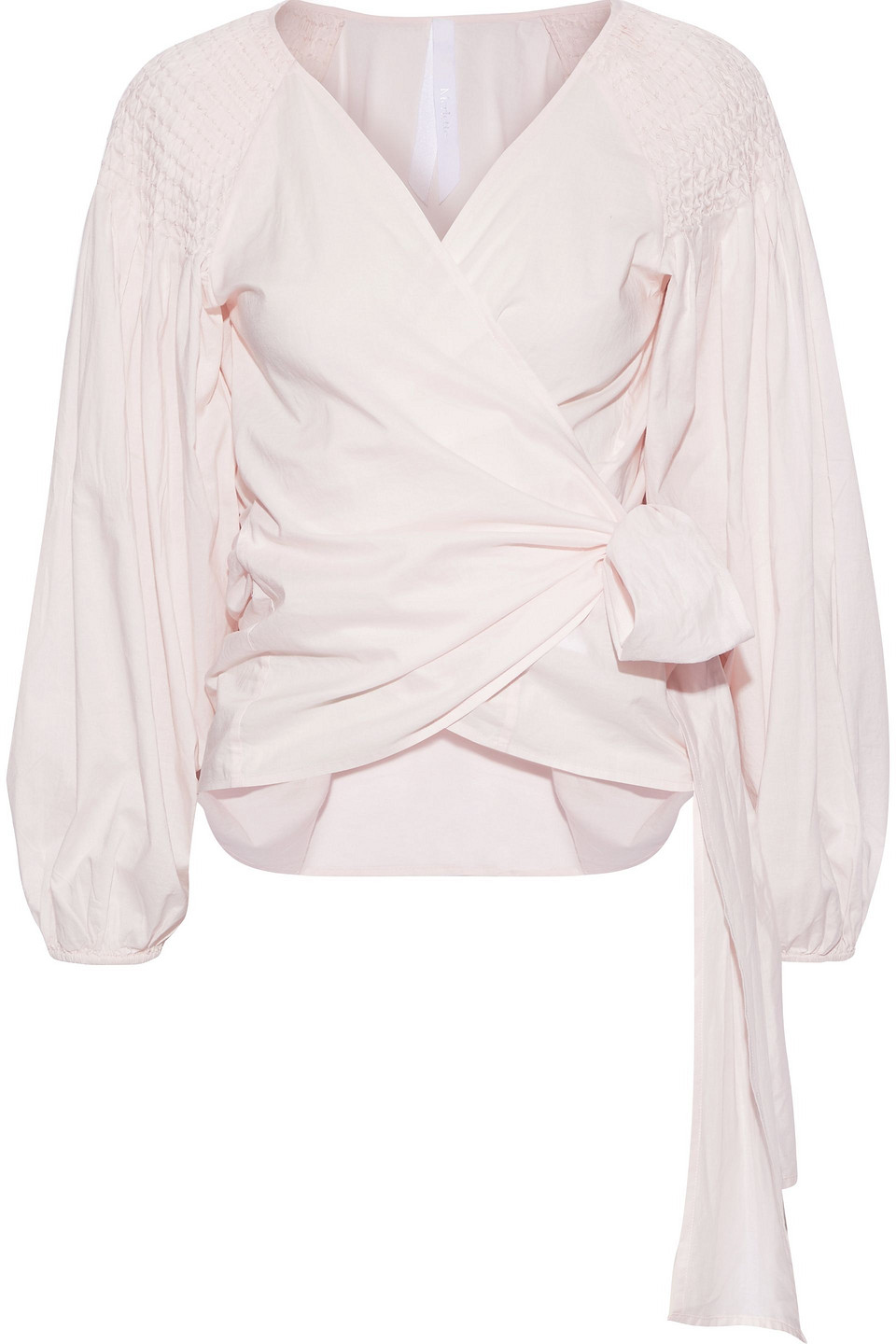 MERLETTE Sant Josep smocked cotton-poplin wrap top