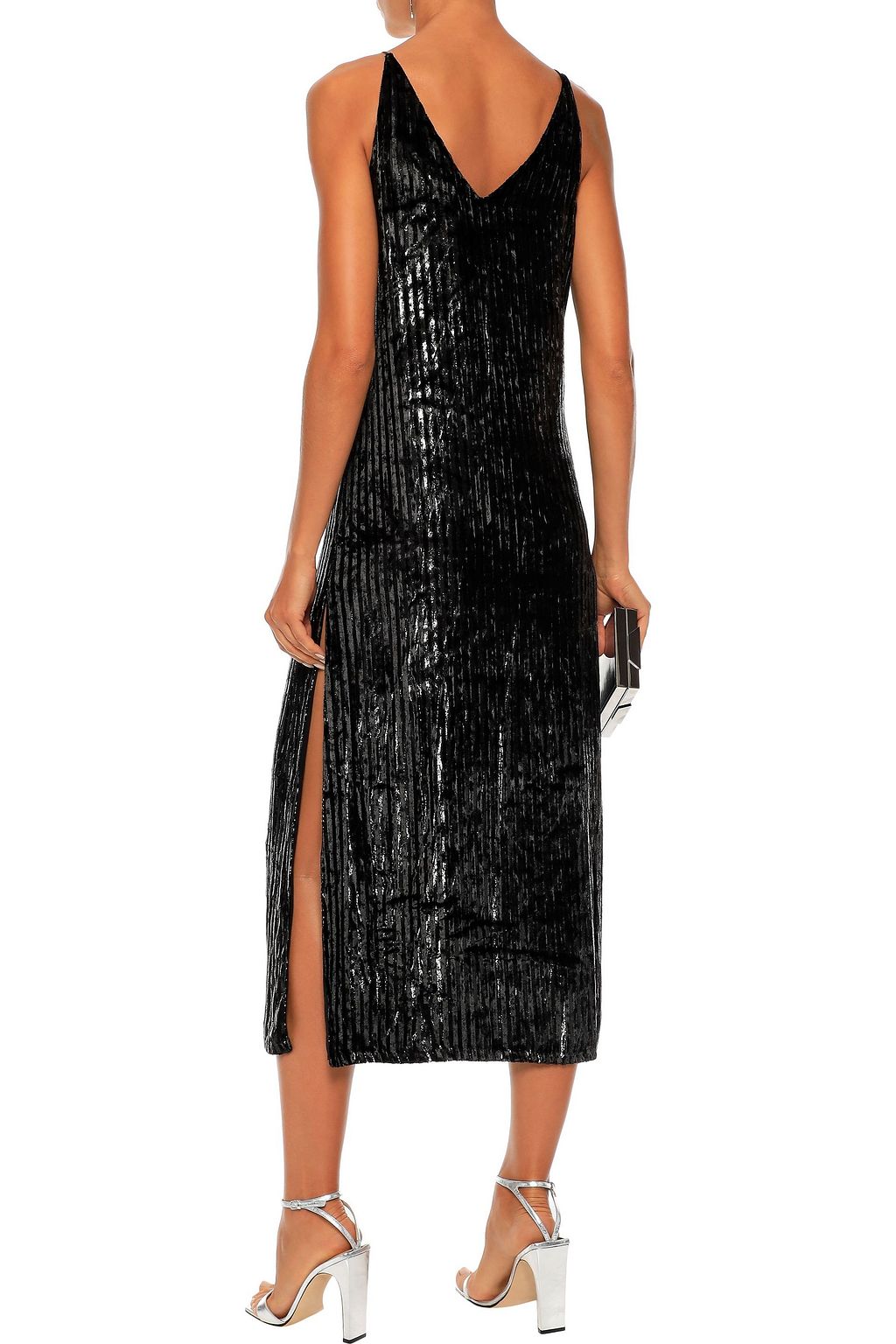 ADAM LIPPES Metallic striped velvet midi slip dress