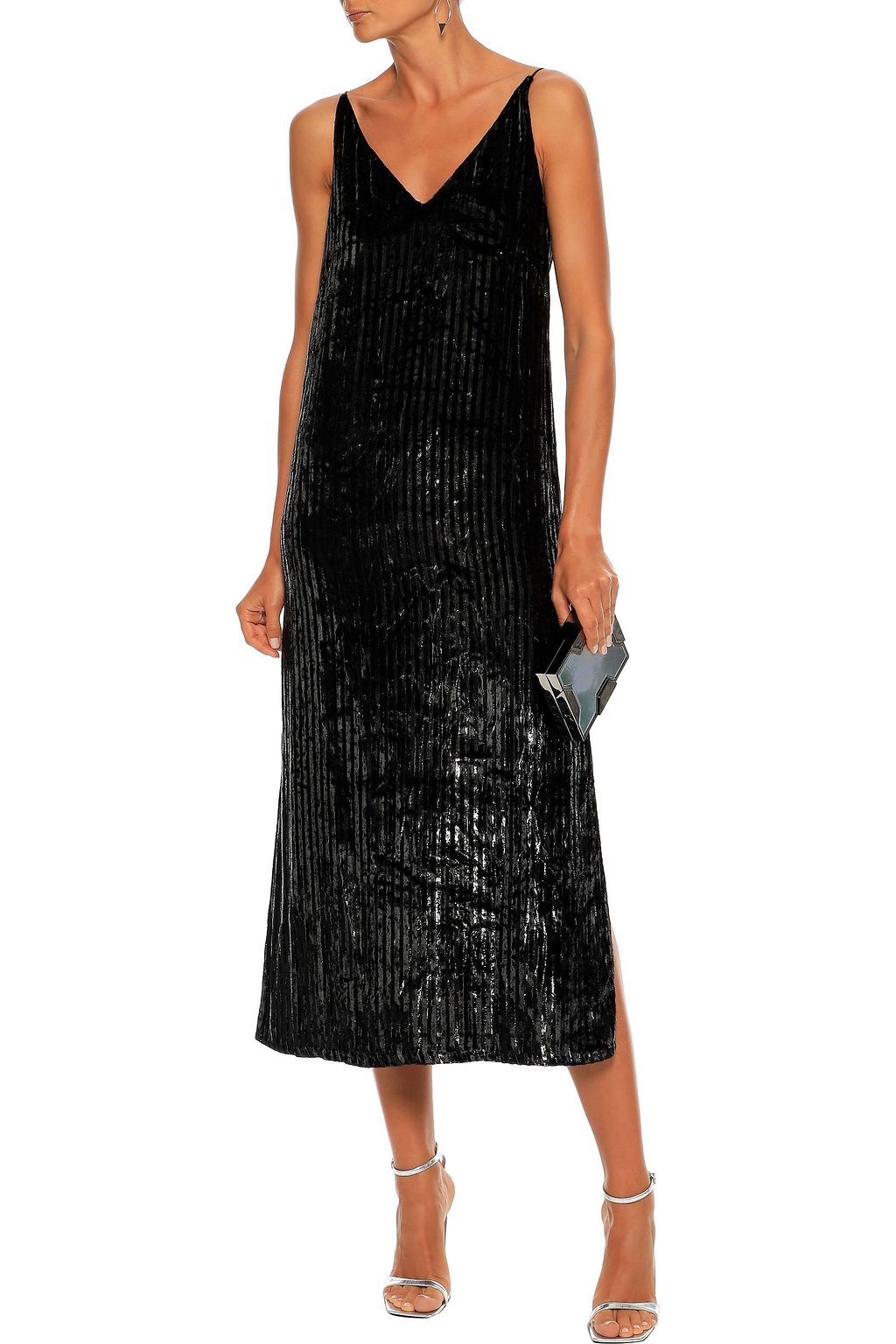 ADAM LIPPES Metallic striped velvet midi slip dress