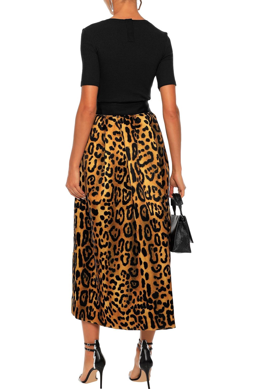 ADAM LIPPES Gathered leopard-print duchesse-satin midi skirt