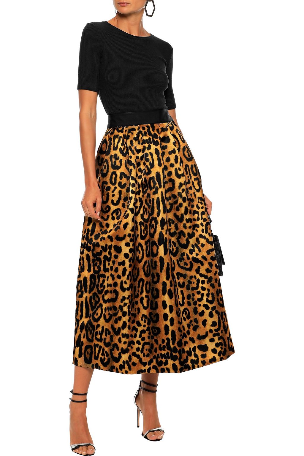 ADAM LIPPES Gathered leopard-print duchesse-satin midi skirt
