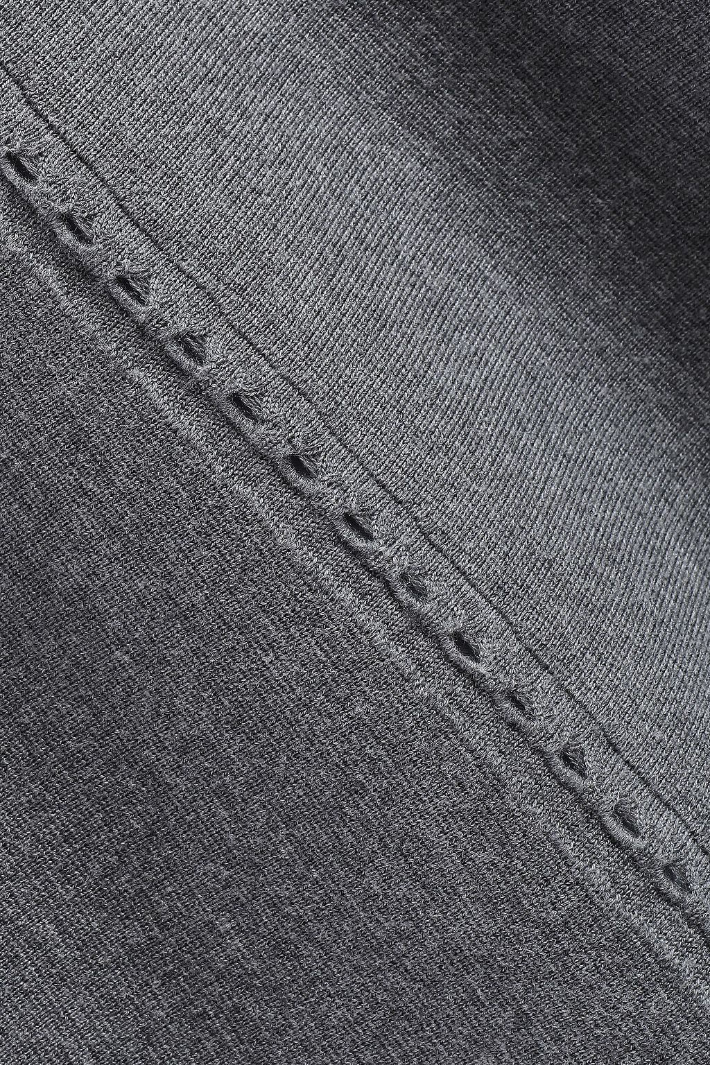 LELA ROSE Open knit-trimmed mélange wool-blend dress