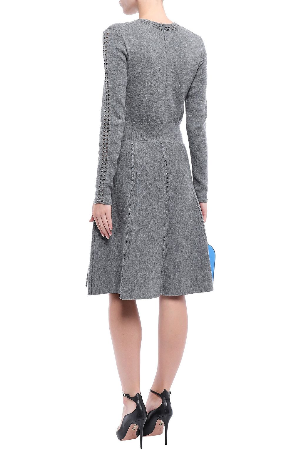 LELA ROSE Open knit-trimmed mélange wool-blend dress